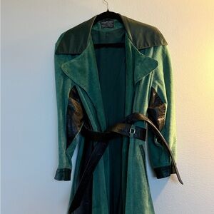 Green and Black Women's Trench Coat